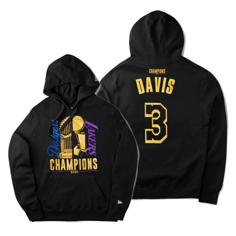 Men's Los Angeles Lakers Anthony Davis #3 NBA Dodgers 2020 Dual Finals Champions Black Basketball Hoodie DCT4183FJ
